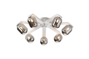Bagno 64cm Flush Ceiling, 7 Light G9, IP44, White/Polished Chrome/Smoke Smooth Tubular Glass