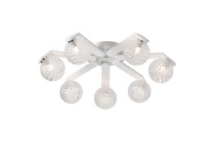 Bagno 64cm Flush Ceiling, 7 Light G9, IP44, White/Polished Chrome/Clear Cross Pattern Round Glass