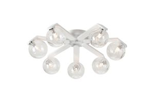 Bagno 64cm Flush Ceiling, 7 Light G9, IP44, White/Polished Chrome/Clear Waved Round Glass