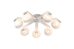 Bagno 64cm Flush Ceiling, 7 Light G9, IP44, White/Polished Chrome/White Two-Tone Snow Specks Round Glass