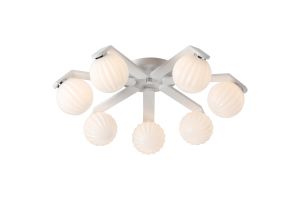 Bagno 64cm Flush Ceiling, 7 Light G9, IP44, White/Polished Chrome/Opal Round Segment Glass