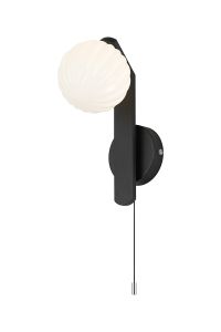 Bagno Pull Switch Wall Light, 1 Light G9, IP44, Black/Polished Chrome/Opal Round Segment Glass