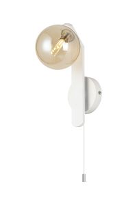 Bagno Pull Switch Wall Light, 1 Light G9, IP44, White/Polished Chrome/Amber Smooth Round Glass