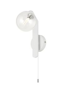 Bagno Pull Switch Wall Light, 1 Light G9, IP44, White/Polished Chrome/Clear Smooth Round Glass
