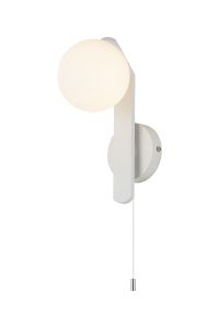 Bagno Pull Switch Wall Light, 1 Light G9, IP44, White/Polished Chrome/Opal Smooth Round Glass