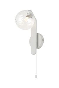 Bagno Pull Switch Wall Light, 1 Light G9, IP44, White/Polished Chrome/Clear Ribbed Round Glass