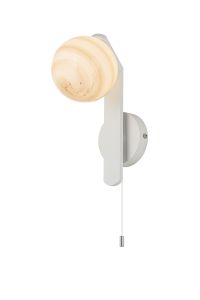 Bagno Pull Switch Wall Light, 1 Light G9, IP44, White/Polished Chrome/Brown Round Marble Effect Glass