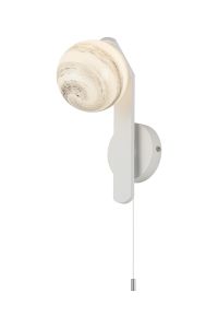 Bagno Pull Switch Wall Light, 1 Light G9, IP44, White/Polished Chrome/Grey Round Marble Effect Glass