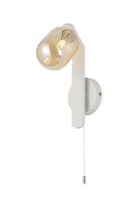 Bagno Pull Switch Wall Light, 1 Light G9, IP44, White/Polished Chrome/Amber Smooth Tubular Glass
