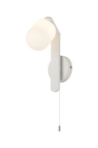 Bagno Pull Switch Wall Light, 1 Light G9, IP44, White/Polished Chrome/Opal Smooth Tubular Glass