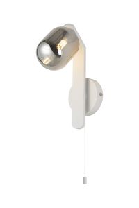 Bagno Pull Switch Wall Light, 1 Light G9, IP44, White/Polished Chrome/Smoke Smooth Tubular Glass