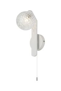 Bagno Pull Switch Wall Light, 1 Light G9, IP44, White/Polished Chrome/Clear Cross Pattern Round Glass