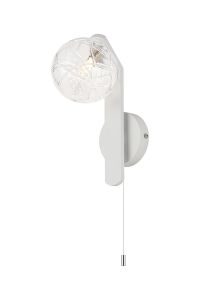 Bagno Pull Switch Wall Light, 1 Light G9, IP44, White/Polished Chrome/Clear Dune Effect Round Glass
