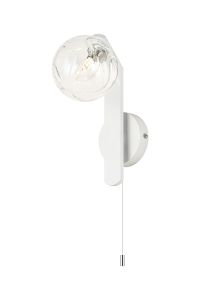Bagno Pull Switch Wall Light, 1 Light G9, IP44, White/Polished Chrome/Clear Waved Round Glass