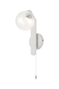 Bagno Pull Switch Wall Light, 1 Light G9, IP44, White/Polished Chrome/Clear Swirl Round Glass