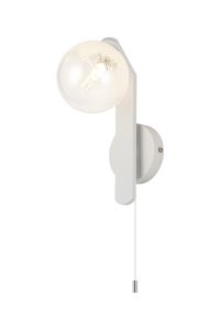 Bagno Pull Switch Wall Light, 1 Light G9, IP44, White/Polished Chrome/White Two-Tone Snow Specks Round Glass