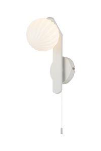 Bagno Pull Switch Wall Light, 1 Light G9, IP44, White/Polished Chrome/Opal Round Segment Glass