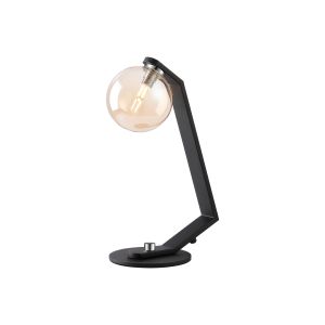Bagno Table Lamp, 1 Light G9, Black/Polished Chrome/Amber Smooth Round Glass