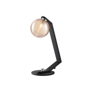 Bagno Table Lamp, 1 Light G9, Black/Polished Chrome/Amber Ribbed Round Glass