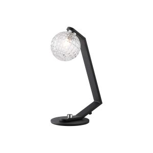Bagno Table Lamp, 1 Light G9, Black/Polished Chrome/Clear Cross Pattern Round Glass