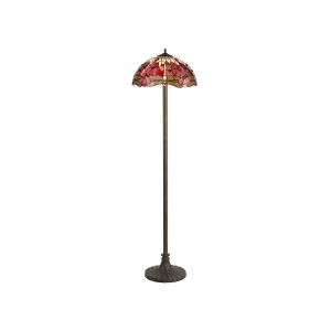 Girolamo 2 Light Stepped Design Floor Lamp E27 With 40cm Tiffany Shade, Purple/Pink/Crystal/Aged Antique Brass