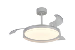 Glass Fan 53cm 40W LED Dimmable Ceiling Light With Built-In 30W DC Fan, 3000-5000K Remote Control, 6400lm, White/Clear, 5yrs Wty