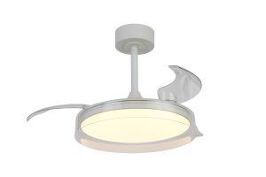 Glass Fan 44cm 36W LED Dimmable Ceiling Light With Built-In 25W DC Fan, 3000-5000K Remote Control, 5710lm, White/Clear, 5yrs Wty