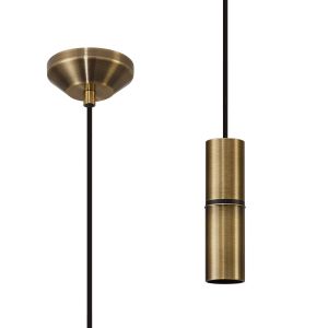 Albor 10cm 1.5m 1 Light Pendant, 1 x E27, Antique Brass/Black Braided Cable