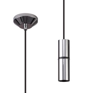 Albor 10cm 1.5m 1 Light Pendant, 1 x E27, Polished Chrome/Black Braided Cable