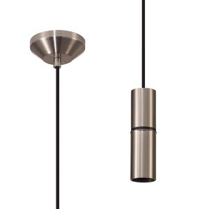 Albor 10cm 1.5m 1 Light Pendant, 1 x E27, Satin Nickel/Black Braided Cable