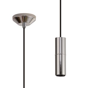 Albor 10cm 1.5m 1 Light Pendant (FRAME ONLY) Without Lampholder Cover, 1 x E27, Polished Chrome/Black Braided Cable