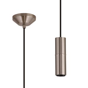 Albor 10cm 1.5m 1 Light Pendant (FRAME ONLY) Without Lampholder Cover, 1 x E27, Satin Nickel/Black Braided Cable
