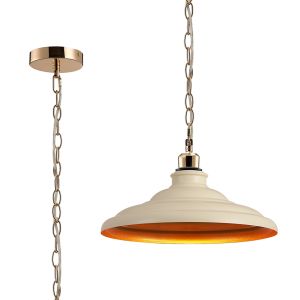 Carman 35cm 1 Light Pendant, Round Tiered Metal Shade, French Gold/Beige/Gold