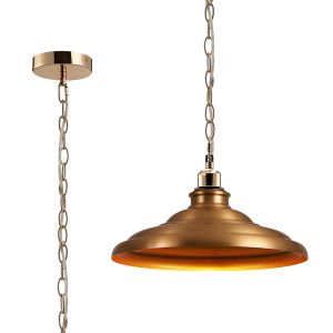 Carman 35cm 1 Light Pendant, Round Tiered Metal Shade, French Gold/Brass/Gold