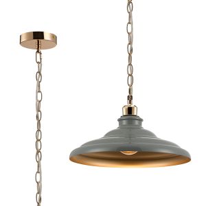Carman 35cm 1 Light Pendant, Round Tiered Metal Shade, French Gold/Polished Grey/Gold