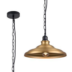 Carman 35cm 1 Light Pendant, Round Tiered Metal Shade, Matt Black/Brass/Gold