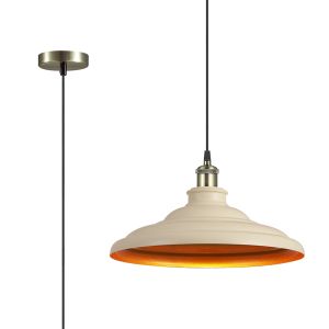 Carman 35cm 1 Light Knurled Pendant, Round Tiered Metal Shade, Antique Brass/Black/Beige/Gold