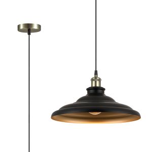 Carman 35cm 1 Light Knurled Pendant, Round Tiered Metal Shade, Antique Brass/Black/Matt Black/Gold