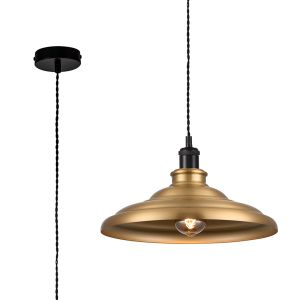 Carman 35cm 1 Light Knurled Pendant, Round Tiered Metal Shade, Matt Black/Black/Brass/Gold