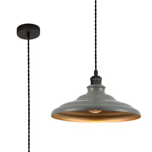 Carman 35cm 1 Light Knurled Pendant, Round Tiered Metal Shade, Pewter/Dark Grey/Polished Grey/Gold