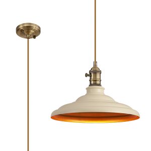 Carman 35cm 1 Light Braided Pendant, Round Tiered Metal Shade, Antique Brass/Golden Brown/Beige/Gold