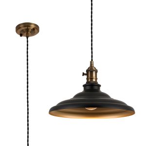 Carman 35cm 1 Light Braided Pendant, Round Tiered Metal Shade, Antique Brass/Black/Matt Black/Gold