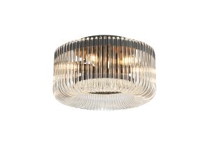 Aster 40cm Round Flush Ceiling Light, 6 x E14, Black/Clear Glass