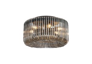 Aster 40cm Round Flush Ceiling Light, 6 x E14, Black/Smoke Glass