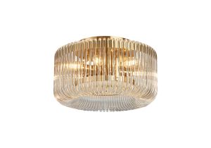 Aster 40cm Round Flush Ceiling Light, 6 x E14, Brass/Clear Glass
