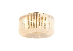 Aster 40cm Round Flush Ceiling Light, 6 x E14, Brass/Frosted Glass