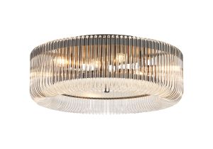 Aster 60cm Round Flush Ceiling Light, 9 x E14, Black/Clear Glass