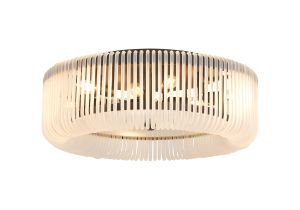 Aster 60cm Round Flush Ceiling Light, 9 x E14, Black/Frosted Glass