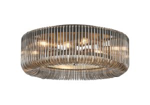 Aster 60cm Round Flush Ceiling Light, 9 x E14, Black/Smoke Glass
