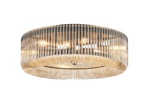 Aster 60cm Round Flush Ceiling Light, 9 x E14, Black/Smoke Brown Glass